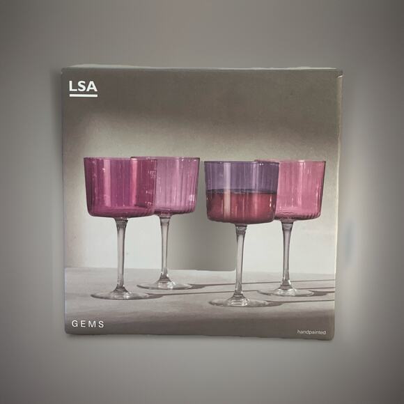 LSA International Pink Hand Painted Fluted Gems Wine Glasses Set of 4 NWB - Picture 5 of 6